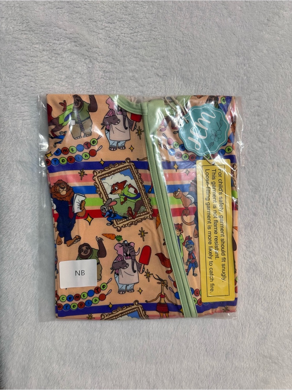 Zootopia Print Baby Footie with Mint Trim
